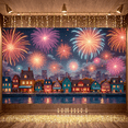 thumbnail image 6 of Firework Design Fireworks Display Cityscape Theme Celebration Backdrop Night Scene Colorful Festival Display for New Year Celebration National Day Festival Events, 6 of 9