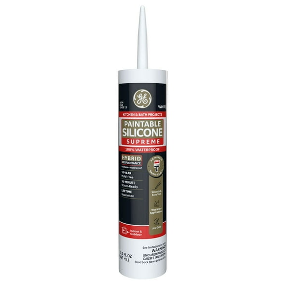 GE Supreme Paintable Silicone Supreme Kitchen & Bath Sealant, White 9.5 fl oz