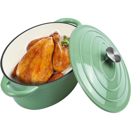 4.5 QT Enameled Oval Dutch Oven Pot with Lid and Dual Handles, Cast Iron Dutch Oven for Cooking, Bread Baking, Non-stick Enamel Coated Cookware (Beige)