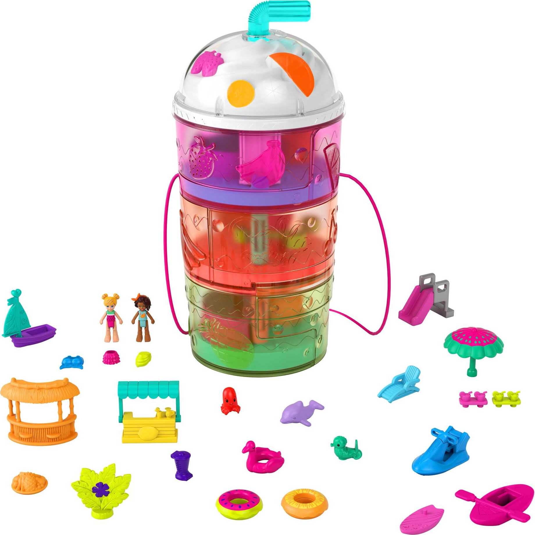 Polly Pocket Spin & Reveal Juice Can Playset with 25 Themed Surprises