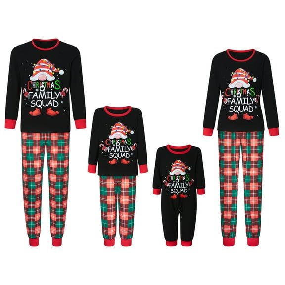 Elippeo Family Matching Christmas Pajamas, Baby Romper/Letter Santa Print Long Sleeve Tops and Plaid Pants Sleepwear Set