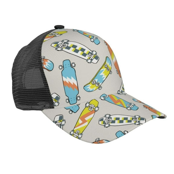 Picia Skateboard Pattern Trucker Hat,Baseball Cap,Sun Protection Cap,Stylish Headwear,Leisure Cap,Outdoor Sports Cap