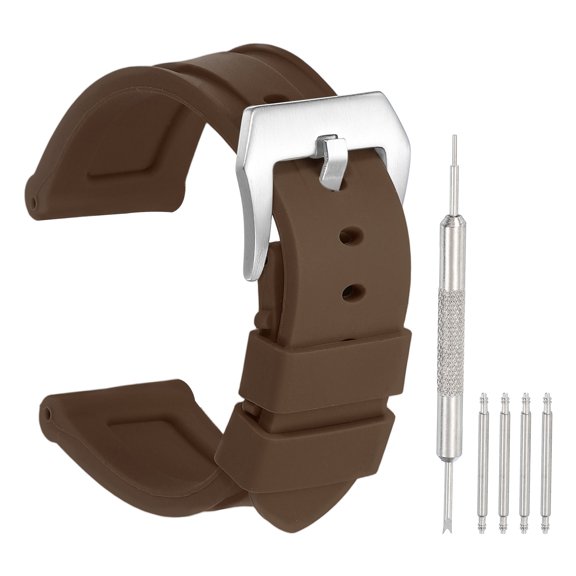 Uxcell Silicone Watch Band 24mm Quick Release Flexible Soft Rubber H-type Watch Strap with Stainless Steel Silver Clasp Replacement Wristband for Men, Brown