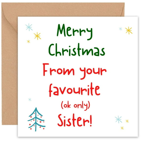 Merry Christmas Card for Sister – Fun & Cheerful Design – Blank Inside with Envelope – Perfect Holiday Greeting