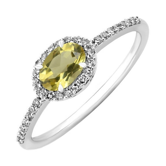 925 Sterling Silver 6X4 Mm Natural November Birthstone Citrine Gemstone Halo Style Silver Ring