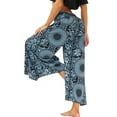 thumbnail image 2 of Defitshape Women's Boho Pants Wide Leg Harem Yoga Gaucho Flowy Bohemian Indian Side Split Lounge Casual Palazzo Printed Slitted Slits Beach Summer Navy Floral Pant Patterned1 X-Small-Small, 2 of 5