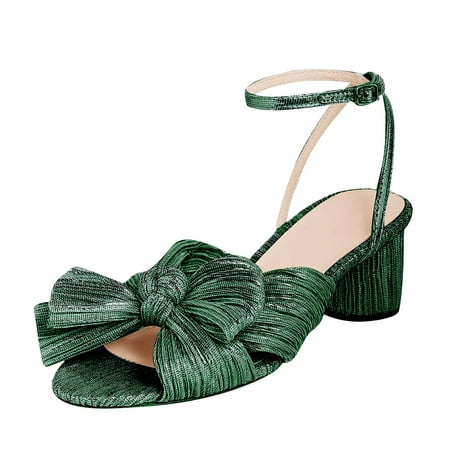 

Women s Fashion Sandals Thick Heel Bow Silk Sandals Retro Buckle Shoes