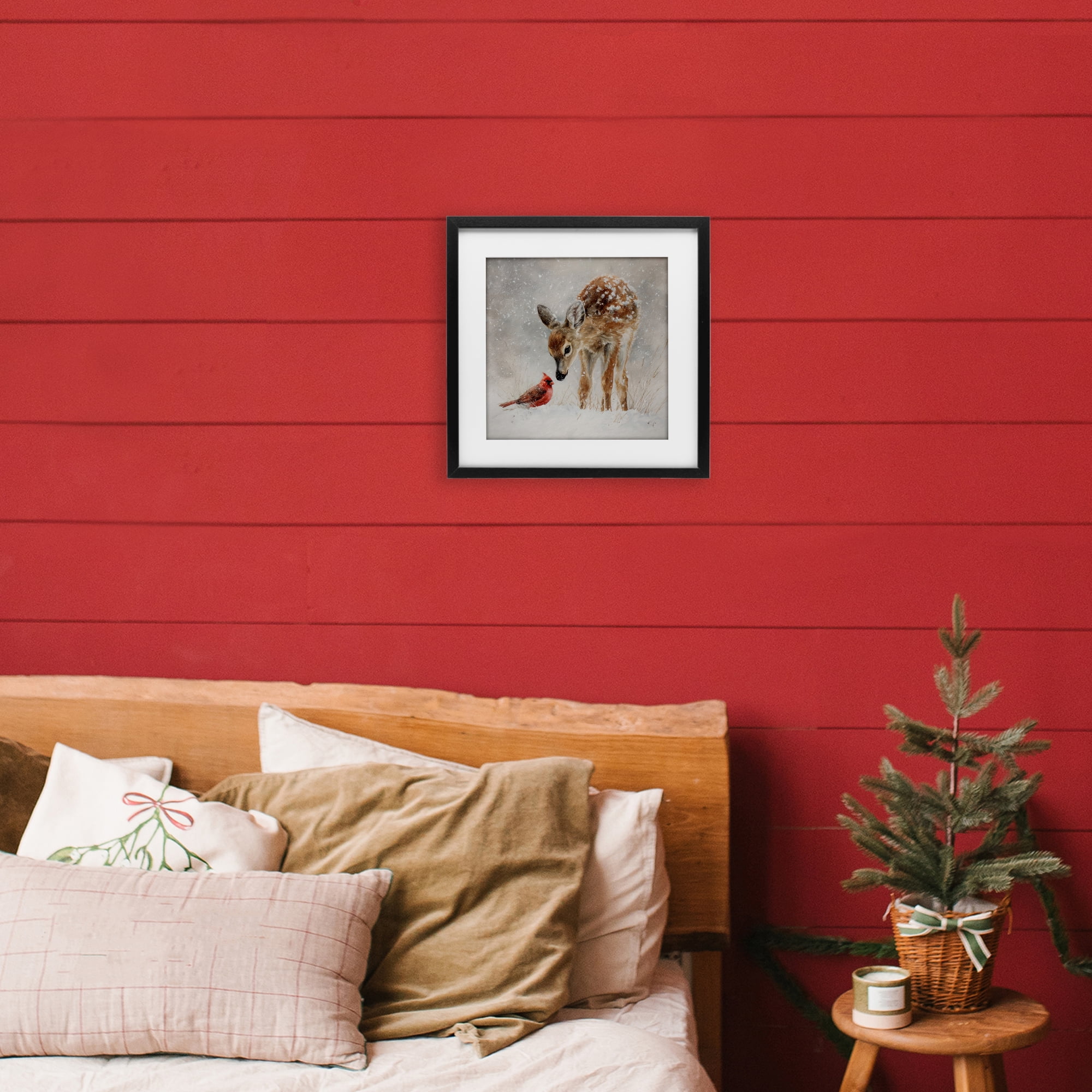 Stupell Industries Little Fawn & The Cardinal Black Framed Print Under Glass, design by Tina LeCour