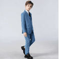 thumbnail image 3 of Boys Suits 5 Piece Set Slim Fit Blue Check Kids Wedding Outfit Boys Dresswear Up Size 8 Years, 3 of 4