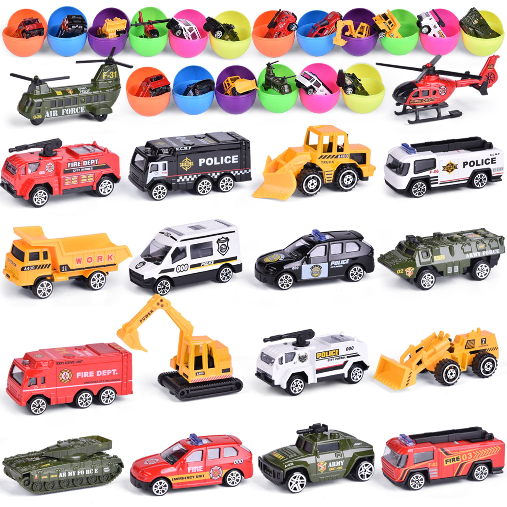 Die-cast Cars Toy Vehicles for Party Favors Easter Eggs Prefilled-18 Pieces