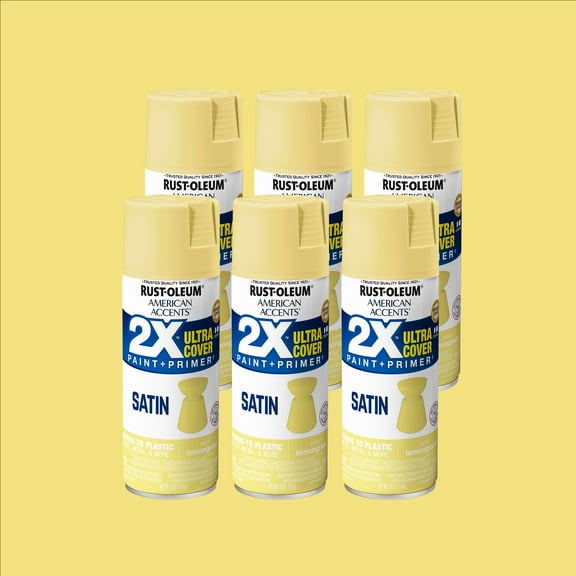 6 Pack, Lemongrass, Rust-Oleum American Accents 2X Ultra Satin Spray Paint-376185, 12 oz