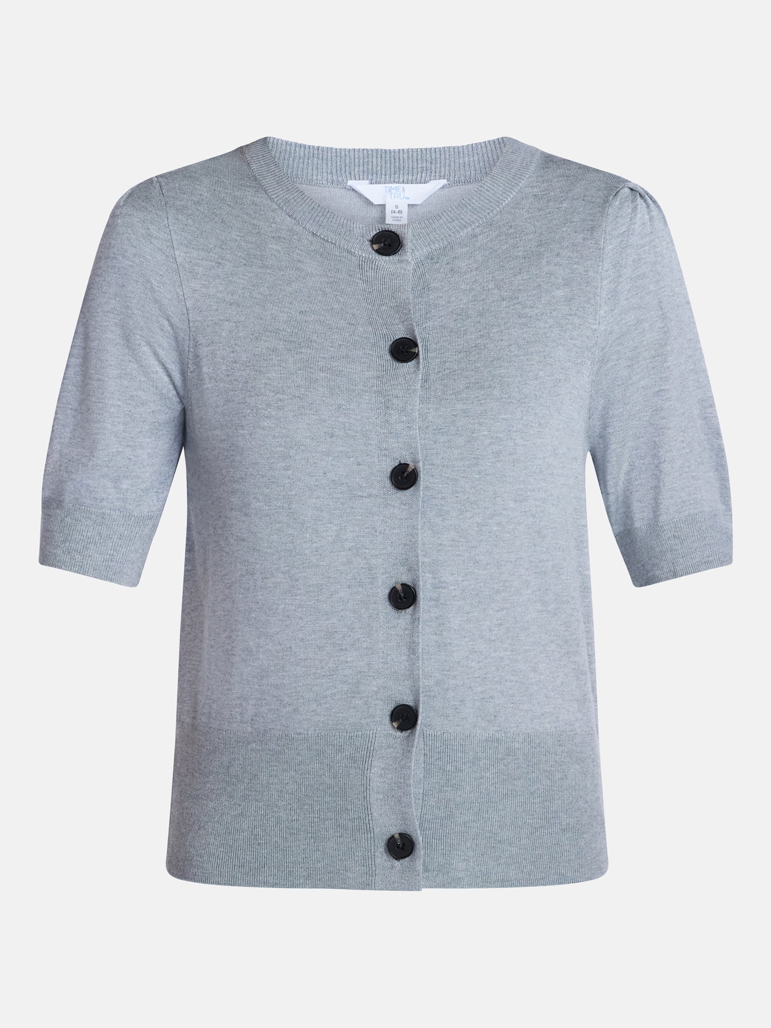 Time and Tru Woman's Crew Cardigan with Short Sleeves, Sizes XS-XXXL