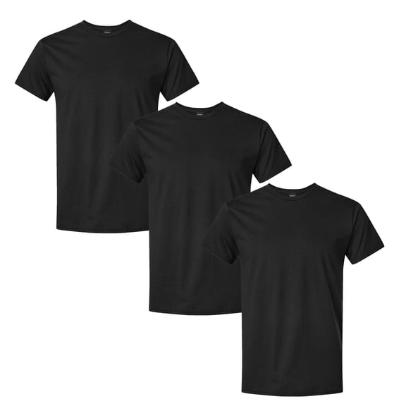 Hanes Essential-T Men's Cotton T-Shirt, 3-Pack Black Tee, Short Sleeve Crew Neck, Classic S