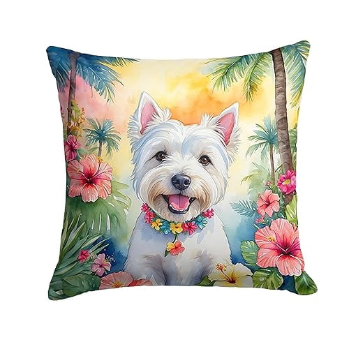 Westie Luau Throw Pillow 14 in x 14 in