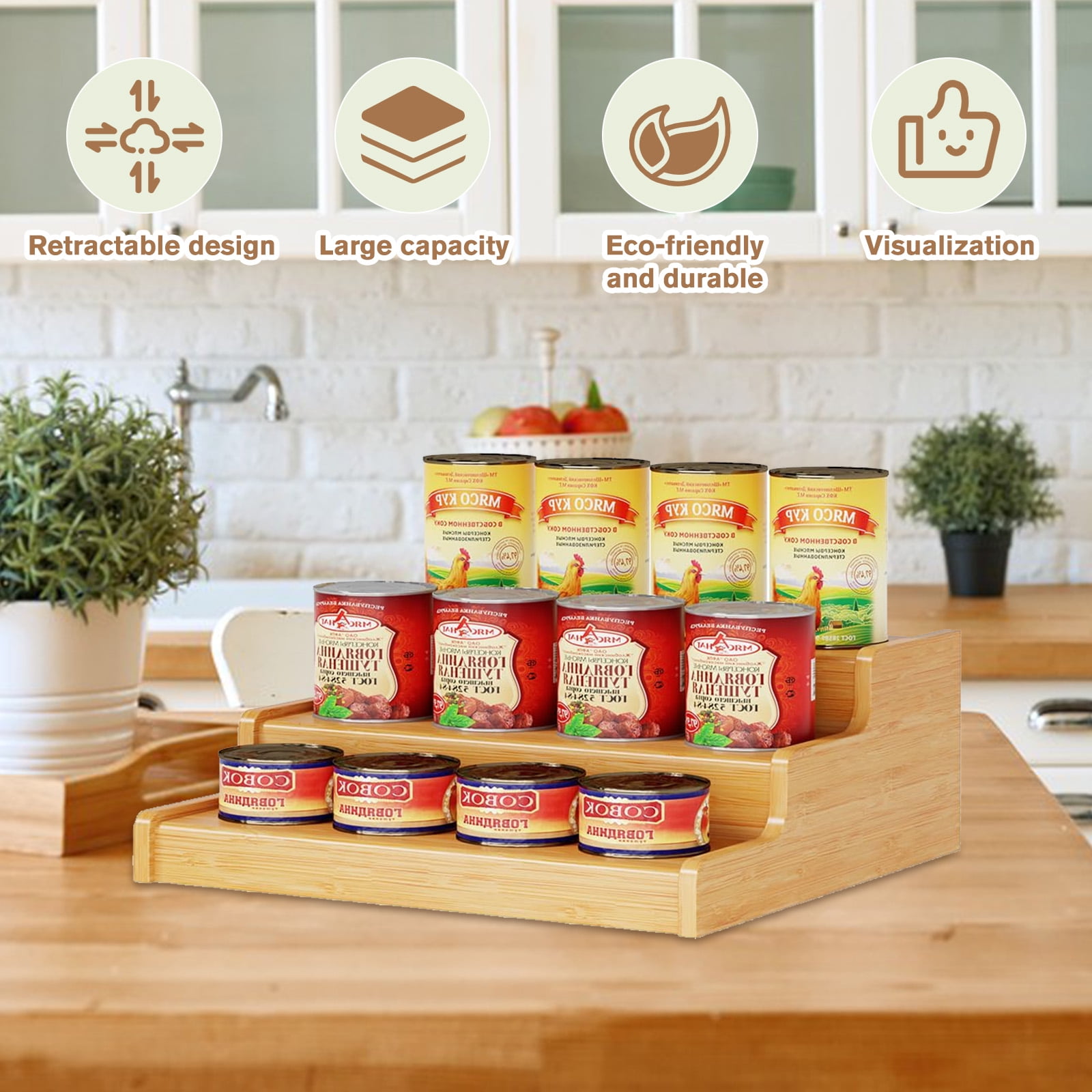 GIRACOA Expandable Bamboo Spice Rack – 3-Tier Cabinet Organizer for Kitchen, Pantry & Cupboard Storage
