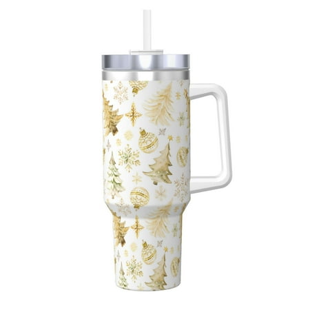 

Daiia Gold Christmas Tree Printed 40 oz Tumbler with Handle Ice Bully Insulated Tumbler 2 in 1 Lid Insulated Water Bottle Stainless Steel Travel Coffee Mug