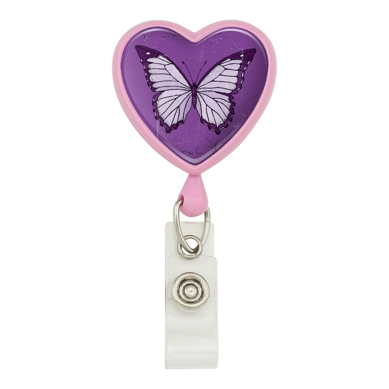 Butterfly Artsy Purple Heart Lanyard Retractable Reel Badge ID Card Holder