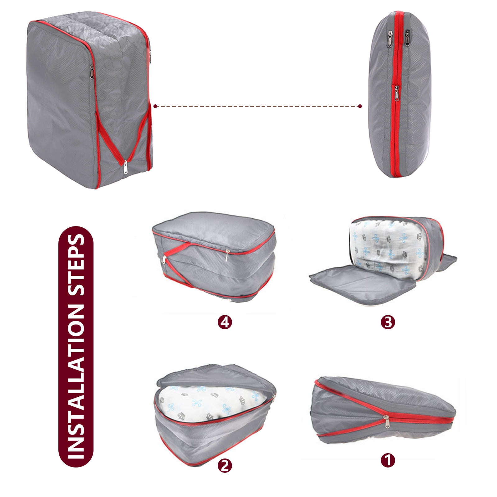 Travel Luggage Packing Cubes Set of 3, Expandable Suitcase Organizers for Clothes Storage, Travel Essentials, Oxford Cloth, 15.75x11.81in, Gray/Red