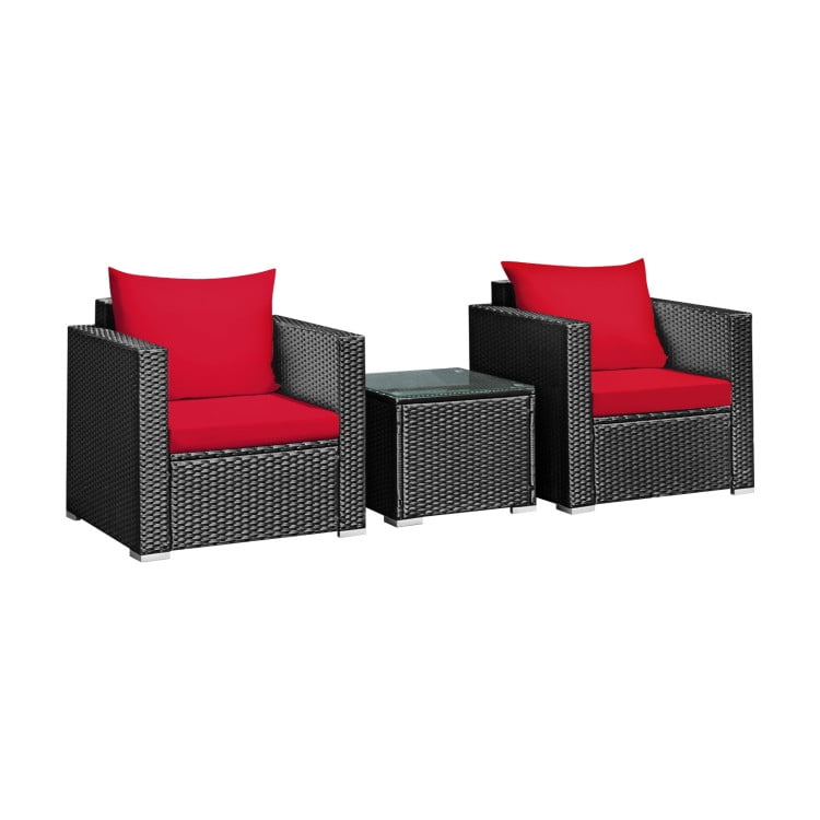 Aimee Lii 3 Pieces Patio Wicker Conversation Set with Cushion, Modern Patio Furniture, Red Aimee Lii 3 Pieces Patio Wicker Conversation Set with Cushion, Modern Patio Furniture, Red