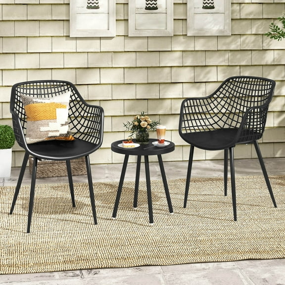 Costway 3 Piece Patio Bistro Set All Weather Heavy Duty Table and Chairs Set of 2 Black