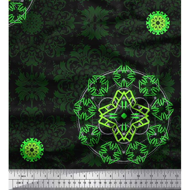 Soimoi Modal Satin Fabric Sacred Geometry & Filigree Damask Print Sewing Fabric Yard 42 Inch Wide