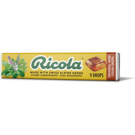 RICOLA Original Herb Honey Drops Made With Swiss Alpine Herbs Cough Suppressant Oral Anesthetic, 9 Drops, 20 Count 180 Total Count