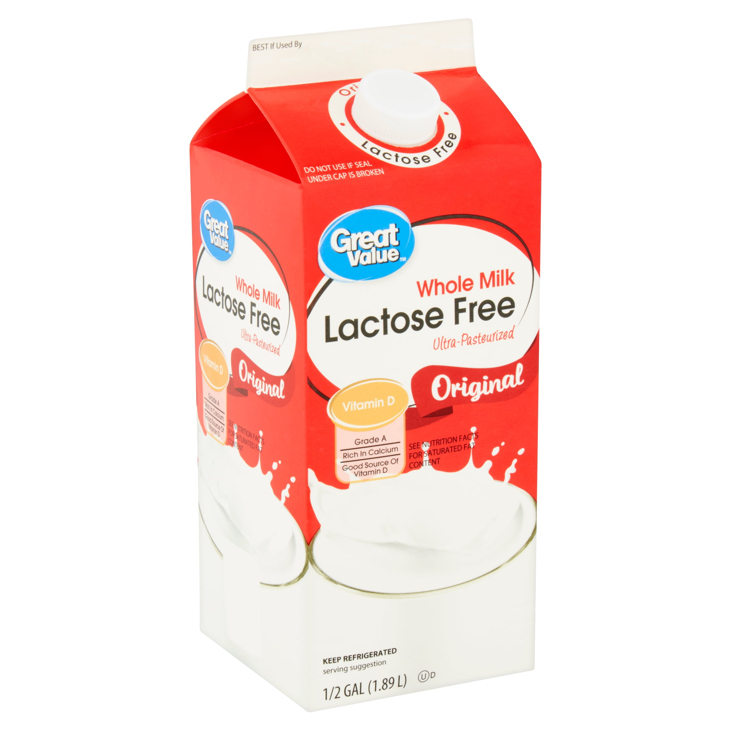 Great Value Lactose Free Whole Vitamin D Milk Half Gallon 64 Fl Oz 