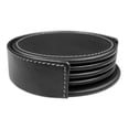 thumbnail image 2 of Juego de posavasos Dacasso de cuero negro rústico de 4 rondas con soporte, 2 of 6