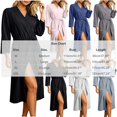 thumbnail image 3 of SHTXOZHI Womens V-Neck Robes Solid Color Long Bathrobe Long Sleeve Basic Homewear Loose Sleepwear with Pocket and Belt, 3 of 7