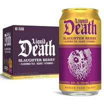 Liquid Death, Slaughter Berry Iced Tea, 6-Pack (12 oz Cans), Raspberry Flavored Black Tea, Low Calorie, No Artificial Sweeteners, B12 & B6 Vitamins
