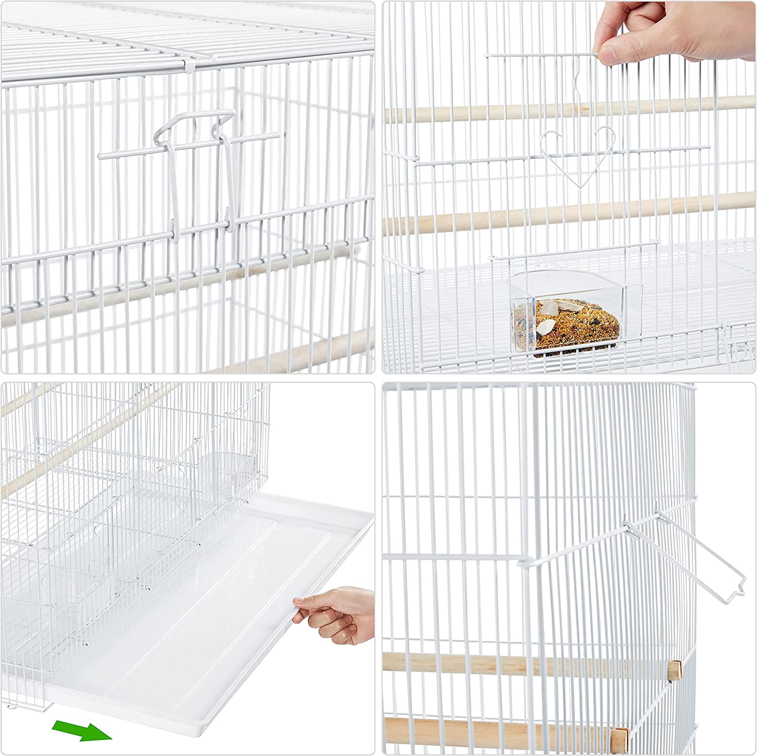 LibraMAl 30‘’ Flight Bird Cage Stackable Design for Small and Medium Birds with Slide Out Tray and Bottom Grate Budgies Cockatiels Lovebirds Canaries Parakeet Cage, White