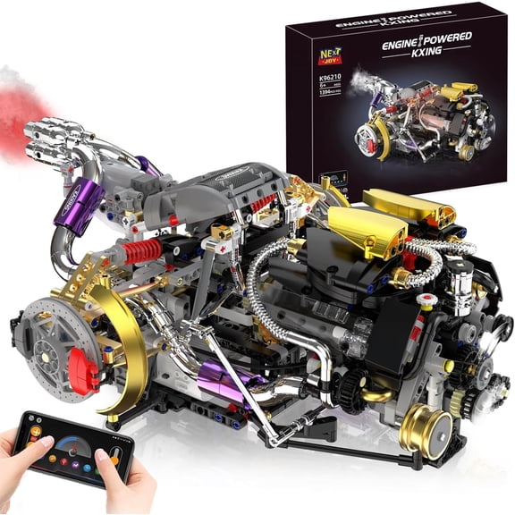 V8 Engine Model Kit That Works, 1394 PCS Advanced Collectible Engine Building Block Sets with Lights & Spray