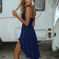 thumbnail image 6 of LNWUY Summer Dress for Women Spaghetti Strap Deep V Neck Dresses Vintage Boho Dress Solid Color Sleeveless Lace Trim Dress Blue L, 6 of 6