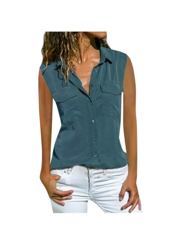 Womens Sleeveless Button Down Shirts