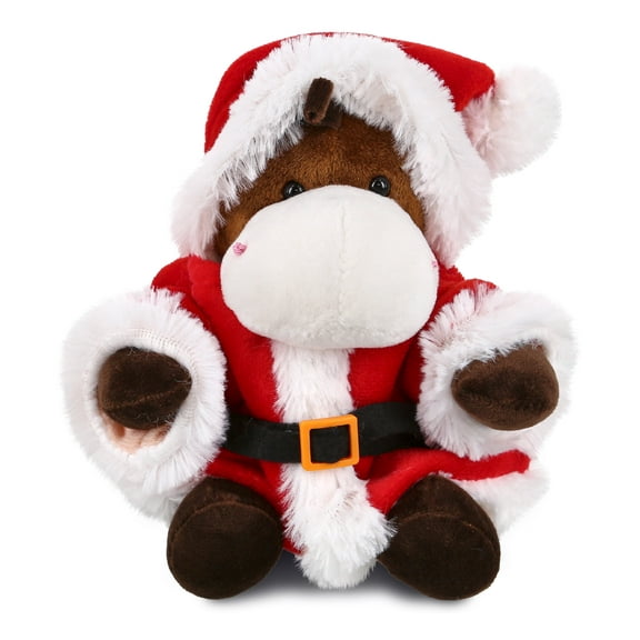 DolliBu Santa Horse Stuffed Animal Plush Toy - Super Soft Wild Animal Dress Up with Red Santa Claus Outfit, Cute Wildlife Gift, Perfect Holiday Christmas Gift - 6 Inches
