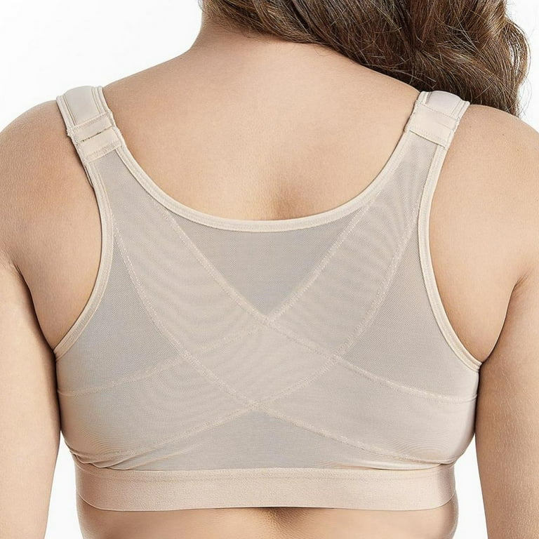 Exclare Women's Front Closure Full Coverage Wirefree Posture Back Everyday  Bra(White,44G)