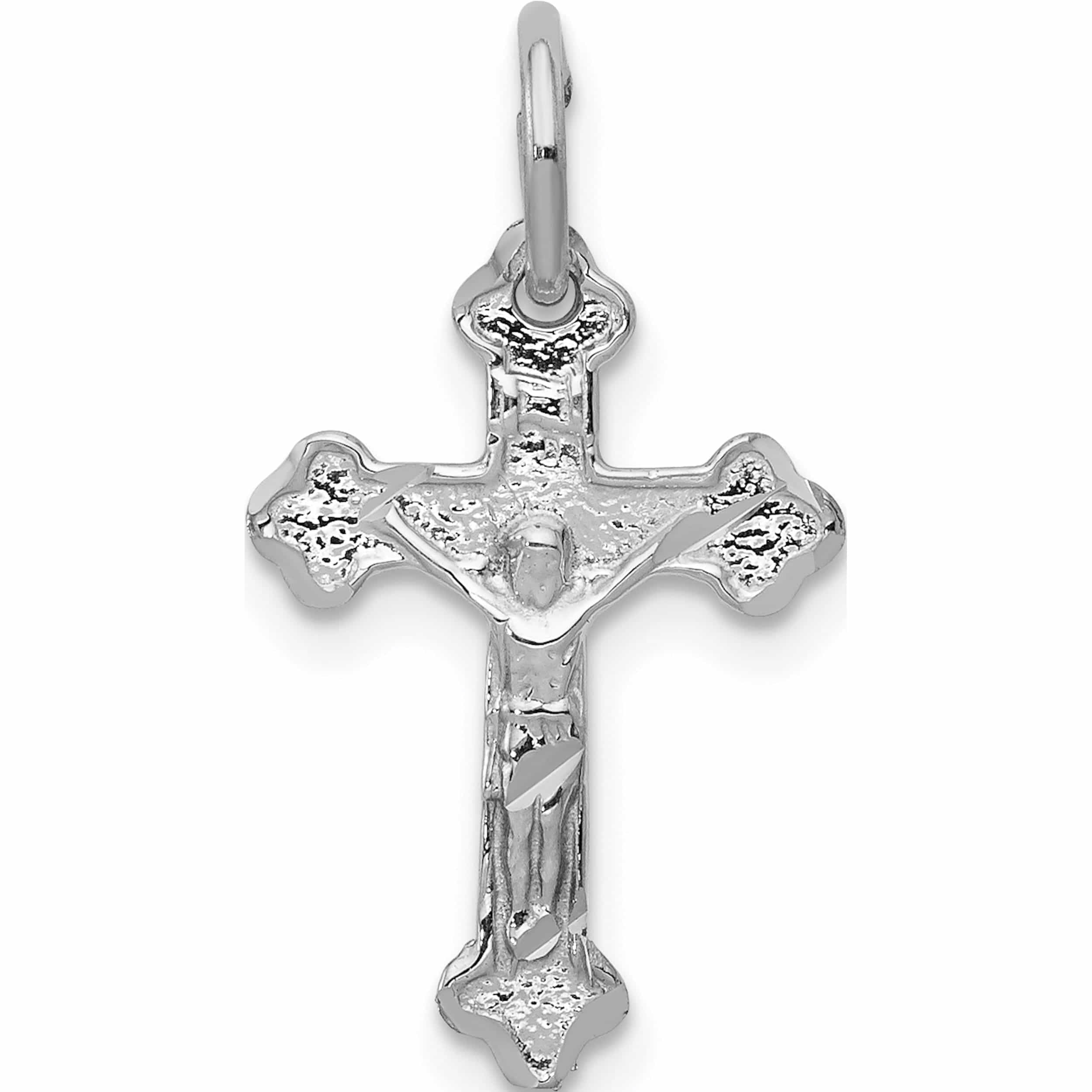 SWEET PEA JEWELLERY 10K White Gold Diamond-Cut Crucifix Charm (22 X 13) Made In United States -Jewelry By Sweet Pea