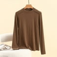 thumbnail image 2 of Womens Mock Neck Tops Soft Cotton Pullover Sweater Solid Color Casual Fall Winter Base Layer Blouses (L, Coffee), 2 of 4