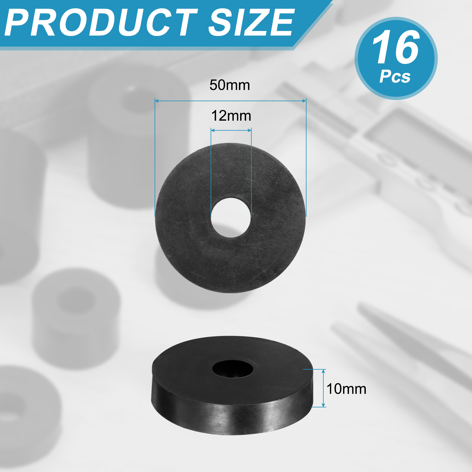 16pcs Rubber Spacers 50mm OD x 12mm ID x 10mm Height Round Anti Vibration Spacer