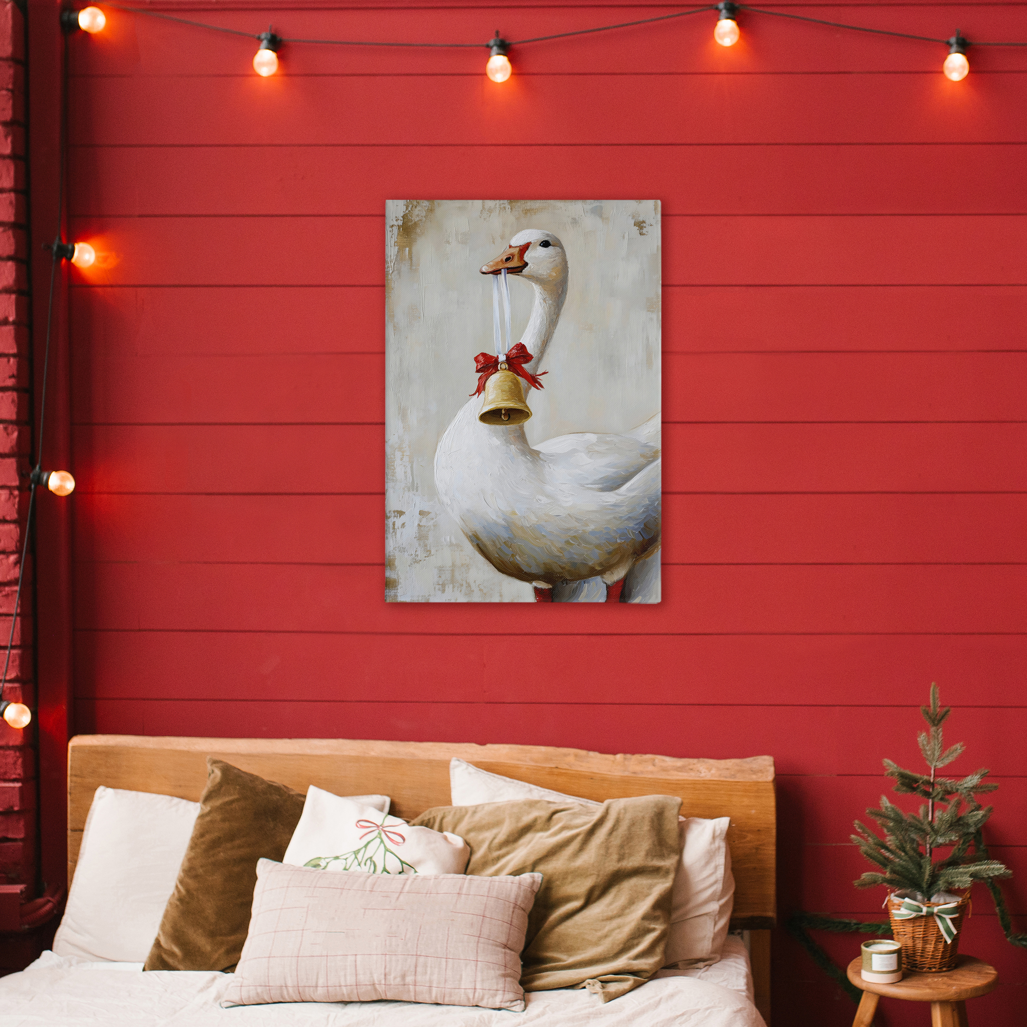 Festive Jingle Goose Canvas Wall Art, design by Petal Prints Design