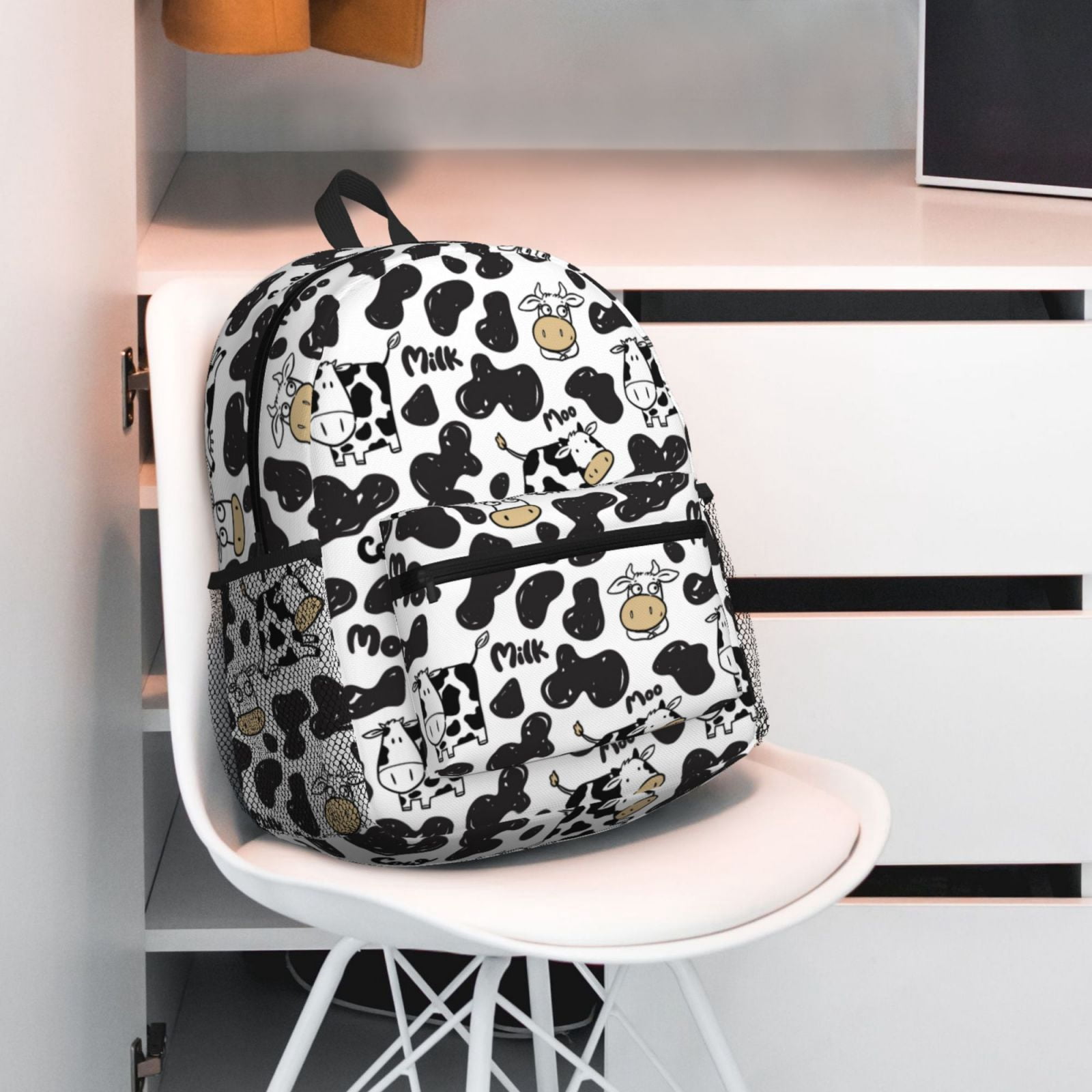 Ratiio Cow Print Casual Backpack for Men and Women, Water Resistant Oxford Fabric School Bag Lightweight Travel Daypack