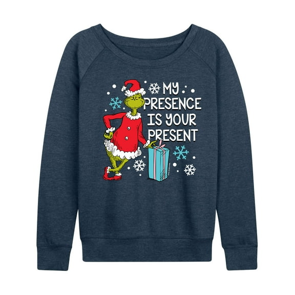 Dr. Seuss - The Grinch My Presence Is Your Present - Women's Lightweight French Terry Long Sleeve Shirt
