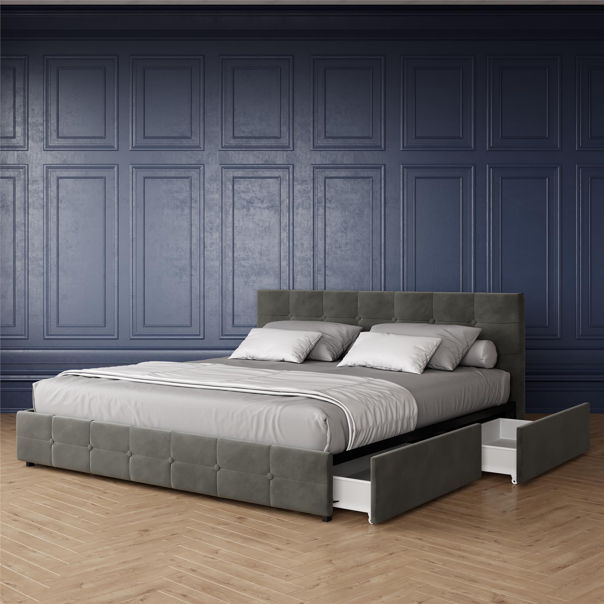 DHP Rose Upholstered Bed with Storage, Grey Velvet - King, (Grey Velvet