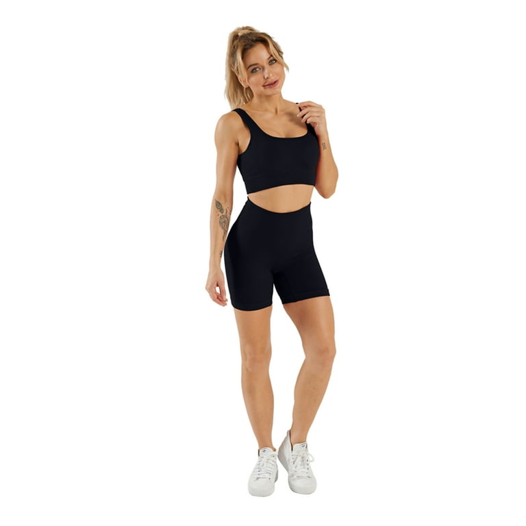 2 Piece Workout Outfits for Women Sexy Stretch Seamless Bra Tank Crop Top  High Waist Biker Shorts Yoga Gym Clothes Sets 