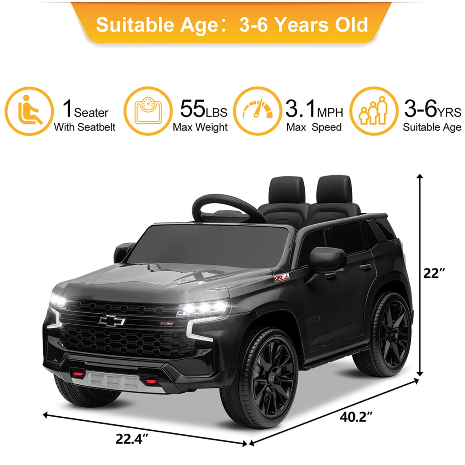 CIPACHO 12V Battry-Powered Kids Ride On Car with 2.4G Remote Control, Dual Drive Electric Ride, HL588 Chevrolet Tahoe SUV Gifts for Children Boys, Black CIPACHO 12V Battry-Powered Kids Ride On Car with 2.4G Remote Control, Dual Drive Electric Ride, HL588 Chevrolet Tahoe SUV Gifts for Children Boys, Black