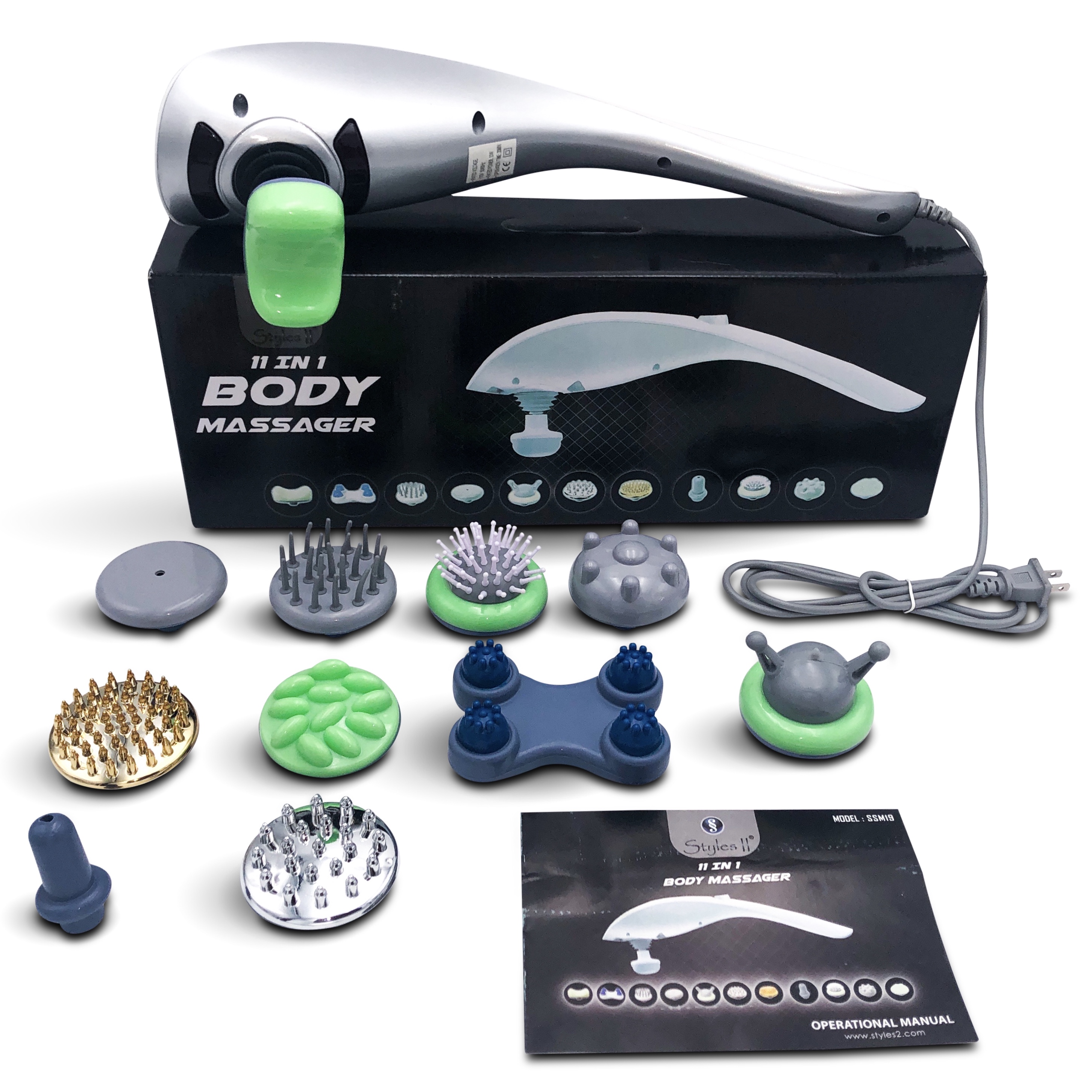 Styles II Infrared Percussion 11-in-1 Body Massager - Great At-Home Spa Machine for Neck, Back, Shoulder, Waist, Feet - Suitable for All, Comes with 11 Pcs Massage Head Attachments