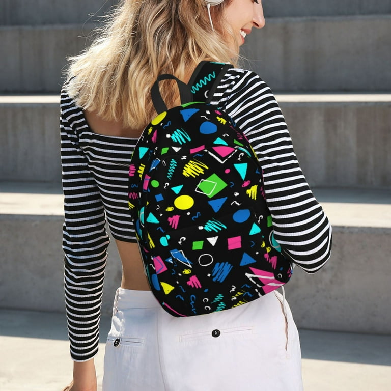 Geometric 1980s Styled Backpack for School Canvas Backpack Bookbag School Backpacks for Boys Girls College Student Travel Work Laptop Backpack Carry On Backpack for Women Men Walmart