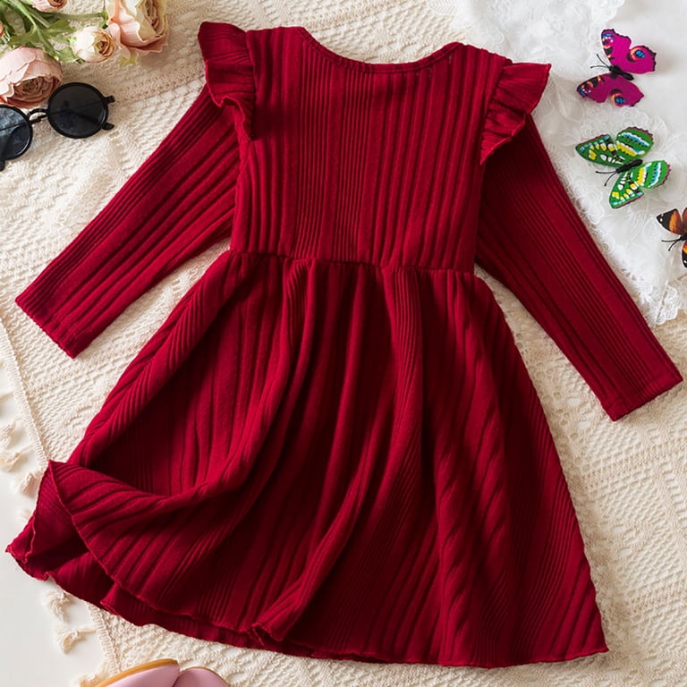 cute winter dresses near me Gubotare Girls Long Sleeve Dress Toddler Girls Elegant Clothes Toddler Teens Fashion Size 4T 5T(Red,4-5 Years) 18m 2014 Synthia Couture Ltd Color:Dark Wine Unique Bargains Women's Plus