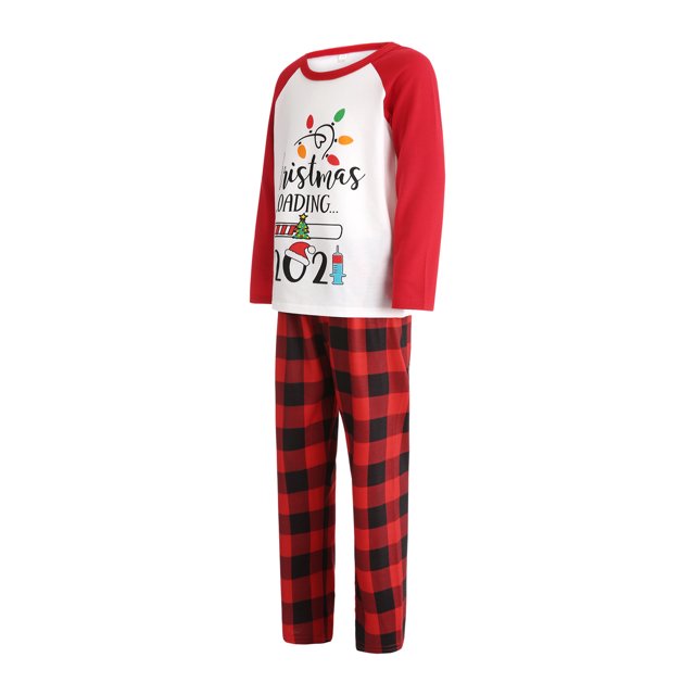 Pijamas Para La Familia Padre-Hijo Carta De Navidad Raglan Tops + Pantalones A Cuadros
