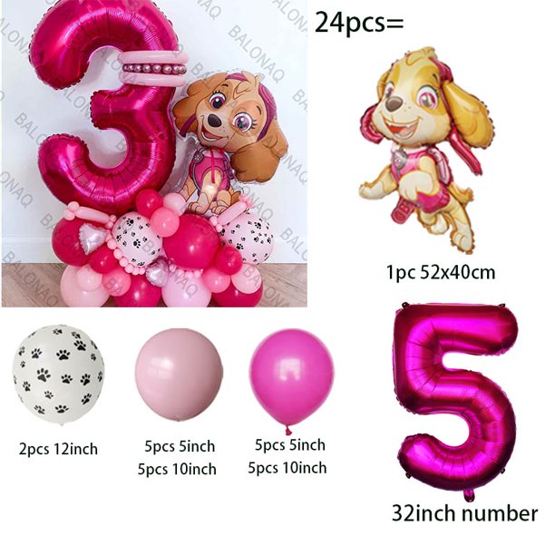Globos de la patrulla canina para decoración de fiesta de cumpleaños, suministros de papel de aluminio de látex, Skye, 24 piezas